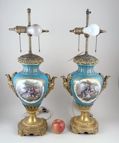 Pair Gilt Bronze Sevres Style Vases, As Lamps