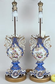 Pair Paris Porcelain Vases, As Lamps