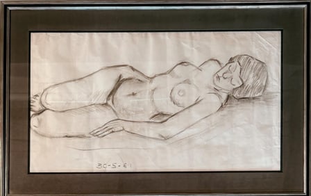 Osborne, Framed Charcoal Drawing, Female Nude
