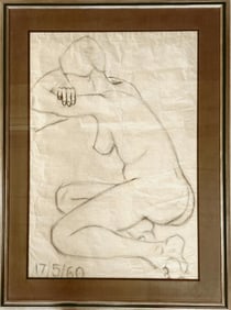 Osborne, Framed Charcoal Drawing, Female Nude