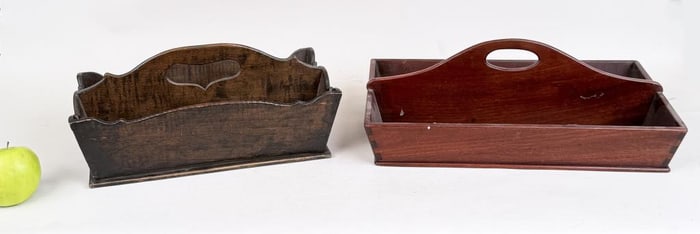 Two Carved Wood Cutlery Trays