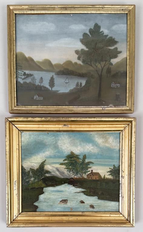 Two New England Primitive Landscape Artworks (1 of 4)