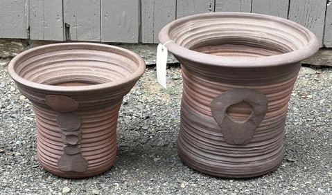 Two 1970's Signed Stoneware Jardinieres