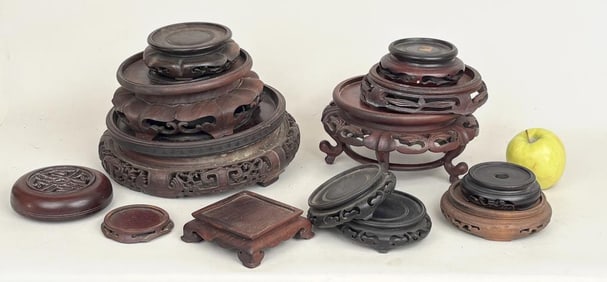 Estate Group Thirteen Chinese Carved Bases/Stands