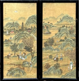 Pair Chinese Paintings On Fabric