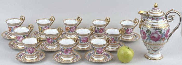 Dresden Chocolate Set, Pot & Twelve Cups & Saucers