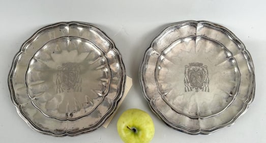Pair Italian Serpentine Edged Silvered Plates
