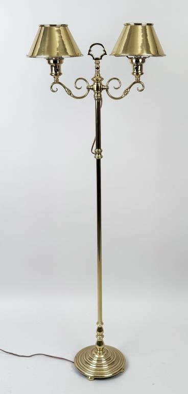 Contemporary Brass Two Light Standing Lamp (1 of 4)