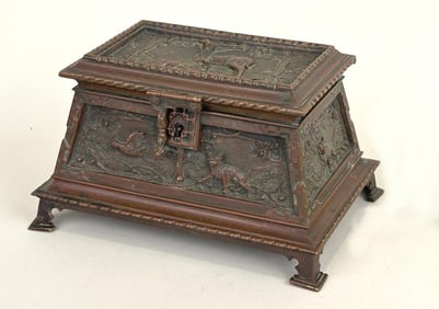 Continental Bronze Sarcophagus Figural Casket