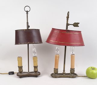 Two Antique French Tole Bouillote Style Lamps