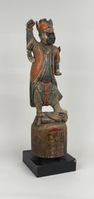 Early Polychrome Carved Wood Asian Figure