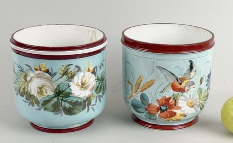Two Associated Faience Cache Pots
