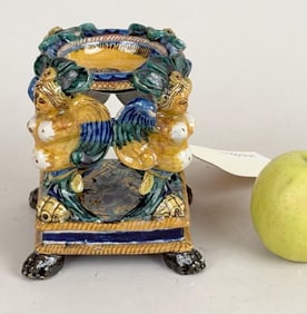 Antique Tin-Glazed Earthenware Majolica Salt Stand