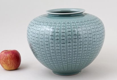Korean Celadon Pottery Vase, Floral Designs