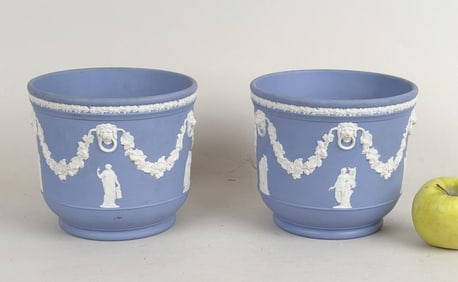 Pair Wedgewood Blue/White Cache Pots