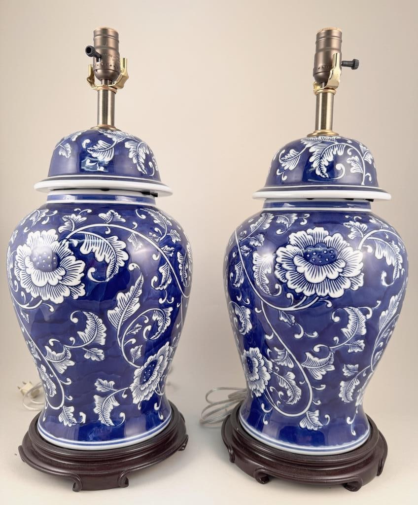 Pair Large Chinese B/W Jars, As Lamps (1 of 5)