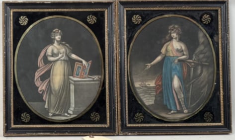 Pair Framed Continental W/C, Allegorical Figures