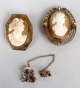 Two Gold Cameos & Sorority Pin