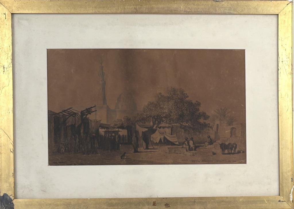 Th. Frere,"Mosque Alah Au Caire", Etching: Charles - Theodore Frere (French, 1814-1888), signed and titled lower left, in plate. Frame: 17" high, 23 1/2" wide; Sight: 9 1/4" high, 15 1/2" wide. Losses to gilt frame, not examined out of frame.