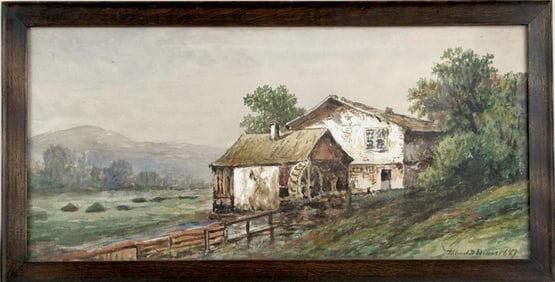 E.D. Lewis, Gouache "Mill Scene" 1887