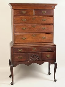 New England Maple Fan Carved Queen Anne Highboy