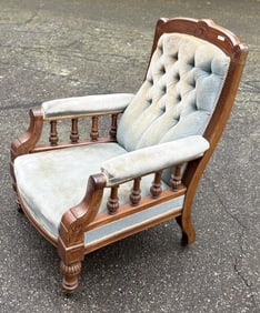 Rare Mid 19th C. Carved Mahogany Easy Chair