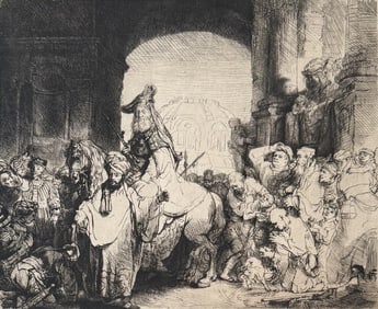 Rembrandt, Etching "Triumph Of Mordecai"