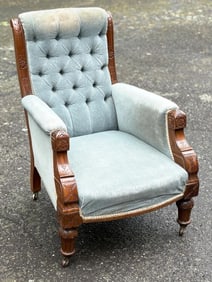 Rare Mid 19th C. Carved Mahogany Easy Chair