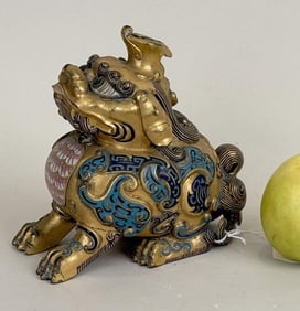 Enameled Gilt Bronze Chinese Foo Lion Censer