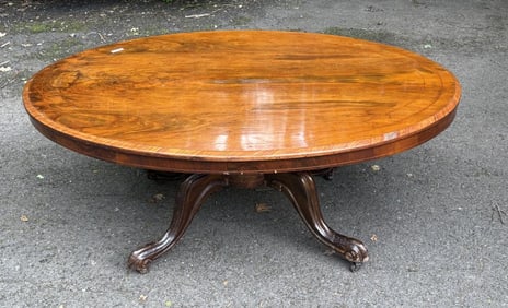 19th C. Inlaid Walnut Oval Low Table