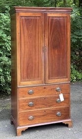 George III Style Inlaid Mahogany Linen Press