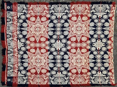 Antique Woven Coverlet Red/White/Blue Meilly 1845
