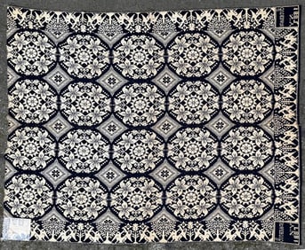 Antique Coverlet Eagle Border Blue/White 1887