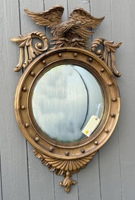Antique Pine Eagle Carved Convex Mirror