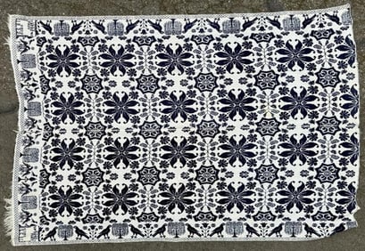 Antique Blue/White Woven Coverlet, Mathews 1852
