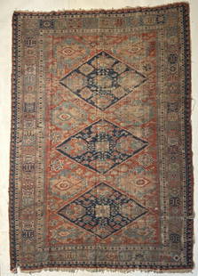Vintage Soumak Carpet: 6' 7" by 5' 2". Substantial wear, a few frayed areas. All rugs sold as is.