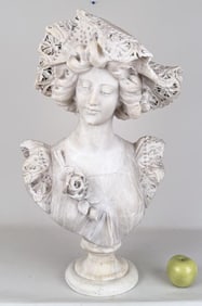 Cipriani, Marble Bust On Plinth Lady In Hat