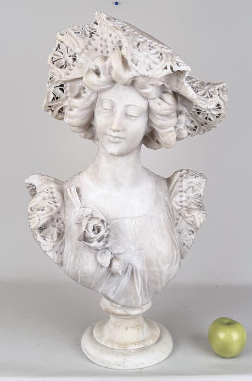 Cipriani, Marble Bust On Plinth Lady In Hat (1 of 11)