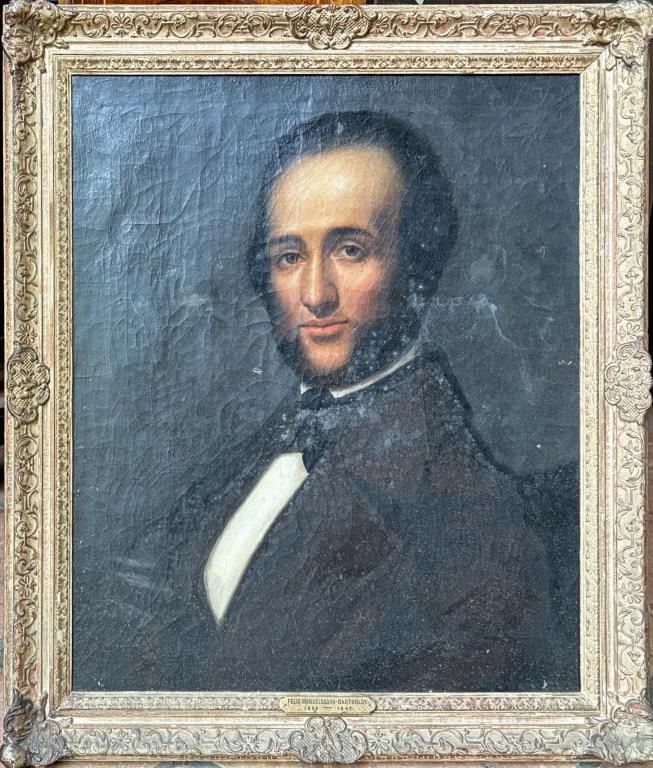 O/C Portrait of Felix Mendelssonn-Bartholody: oil on canvas, anonymous artist, portrait of Jakob Ludwig Felix Mendelssohn Bartholdy (1809-1847), widely known as Felix Mendelssohn, who was a German composer, pianist, organist and conductor of the 