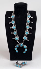 NA Silver/Turquoise Squash Blossom Necklace/Cuff