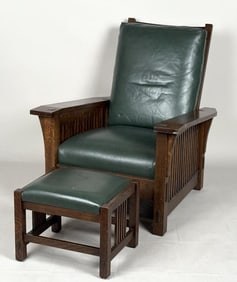 Stickley Modern Mission Oak Leather Chair/Ottoman