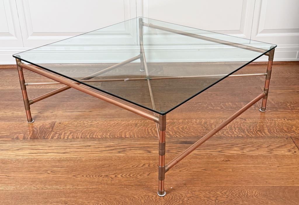 MCM Copper, Brass & Glass Square Coffee Table (1 of 5)