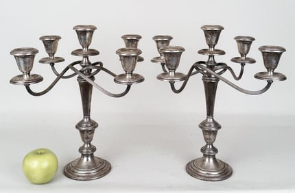 Pair Weighted Sterling Five Light Candelabra