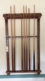 Vintage Wall Mounted Oak Pool Cue Rack