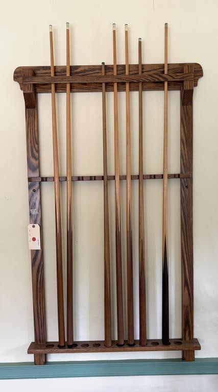Vintage Wall Mounted Oak Pool Cue Rack (1 of 3)