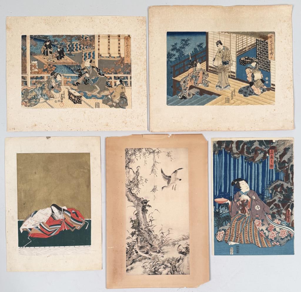 Group Five Unframed Japanese Woodblock Prints (1 of 9)