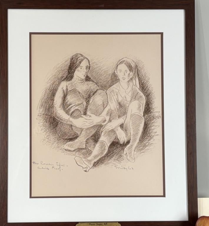 M. Soyer, Litho, Two Seated Young Women: Moses Soyer (Rus. 1899-1974), inscribed artist proof, signed "M. Soyer" lower right. Frame size: 28" high, 24" wide. Not examined out of frame.