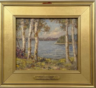 L. B. DeMille, O/C Birch Trees On Riverbank