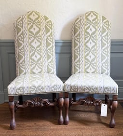 Pair Flemish Style Upholstered Walnut Side Chairs