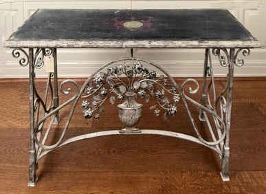 Wrought Iron Reverse Decorated Top Console Table